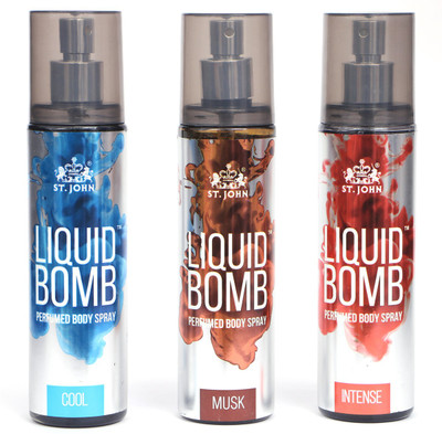 

ST JHON Liquid Bomb Cool,Musk,Intense, (Pack of 3pc) Body Spray - For Men & Women(450 ml, Pack of 3)