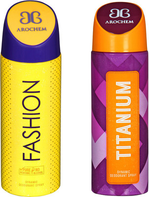 

arochem FASHION & TITANIUM DYNAMIC DEODORANT SPRAY FOR DYNAMIC NO ALCOHOL Body Spray - For Men & Women(400 ml, Pack of 2)