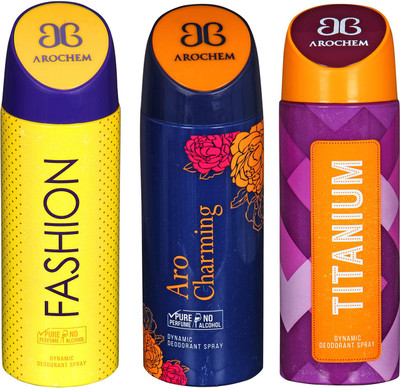 

arochem FISHION & ARO CHARMING & TITANIUM DYNAMIC DEODORANT SPRAY Body Spray - For Men & Women(600 ml, Pack of 3)