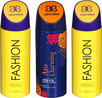 

arochem FISHION & ARO CHARMING DYNAMIC DEODORANT SPRAY Body Spray - For Men & Women(600 ml, Pack of 3)