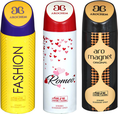 

arochem FISHION & ROMEO & ARO MEGNET DYNAMIC DEODORANT SPRAY Body Spray - For Men & Women(600 ml, Pack of 3)
