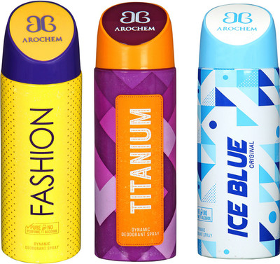 

arochem FISHION & TITANIUM & ICE BLUE DYNAMIC DEODORANT SPRAY Body Spray - For Men & Women(600 ml, Pack of 3)