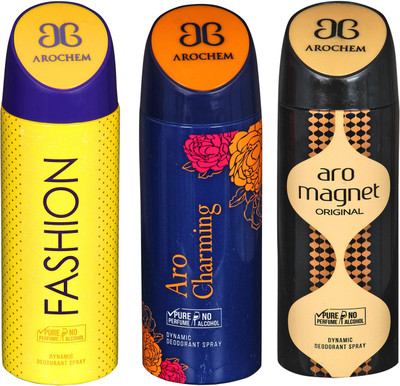 

arochem FISHION & ARO CHARMING & ARO MEGNET DYNAMIC DEODORANT SPRAY Body Spray - For Men & Women(600 ml, Pack of 3)