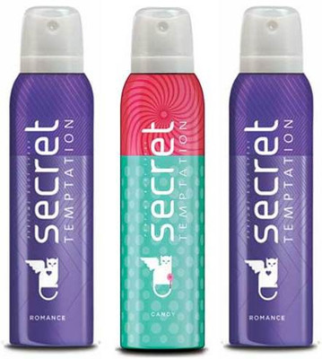 

Secret Temptation 1 Candy and 2 Romance Deodorant Spray - For Women(450 ml, Pack of 3)