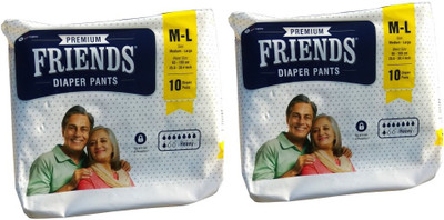 

Friends Adult Pant style Diaper Set of 2 Packs 10 pcs each Adult Diapers - M(20 Pieces)