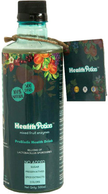 

Health Potion Hp Probiotic drink Mixed fruit Probiotic drink, Billions of Lactobacillus Sporogenes, Contains NO preservatives, pesticides, or chemicals, 100% organic, It has lot of other nutrients like Vit. B 12 Vit C Calcium Magnesium, Zinc Bromelian Iro