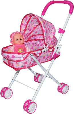 

Kiditos Baby Doll Stroller Foldable Baby Pram Toy with Doll for Kids(Pink)