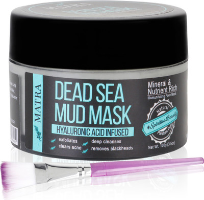 

Matra Dead Sea Mud Mask for face, acne & blackheads – Hyaluronic Acid infused – Free Face Mask Brush –Facial Exfoliator, Cleanser, Acne Reduction treatment(100 g)