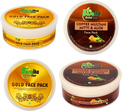 

Basaika Herbal Care Combo Face Pack 300 gms ( Coffee Multani Mitti & Aloe face pack &Gold face Pack)(300 g)