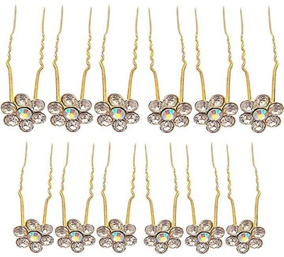 

MAKE UP STUDIO Golden Crystal Rhinestone Flower Hair Jewelry Pin -12 Pieces Hair Pin(Gold)