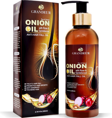 

Grandeur Onion Hair Oil For Hair Fall Treatment 200ml And Hair Growth With Red Onion Extract, Argan Oil, Bhringraj, Hibiscus Oil, Jojoba Oil, Vitamin E Hair Oil(200 ml)