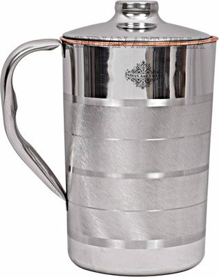 

IndianArtVilla IndianArtVilla 7.5" X 4.5" Handmade Copper and steel Jug Pitcher Volume 1.7 Liter With Lid water Storage Good Health Benefits Yoga, Ayurveda Water Jug(1.7 L)