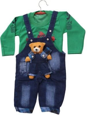 Smart Kids Dungaree For Boys & Girls Casual Solid Cotton Blend(Green, Pack of 1)