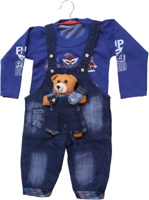 Smart Kids Dungaree For Boys & Girls Casual Self Design Cotton Blend(Blue, Pack of 1)