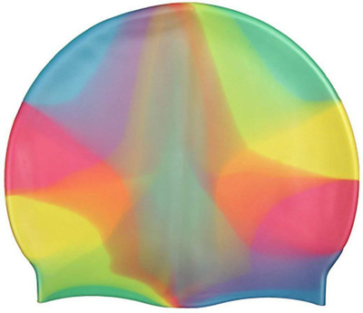 THE MORNING PLAY KIDS AND ADULT FREE SIZE High Quality Silicone RAINBOW Swimming Cap(Multicolor, Pack of 1)