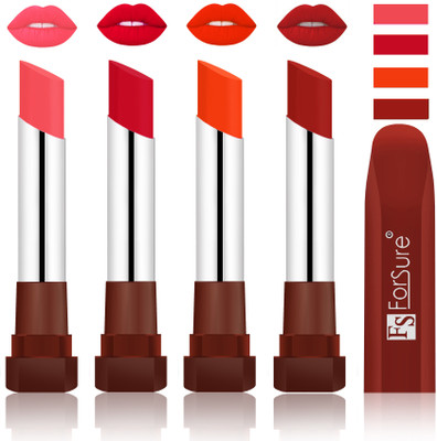 Forsure New & Improved Stylish English Lipsticks(Peach, Brown, Red, Nude)