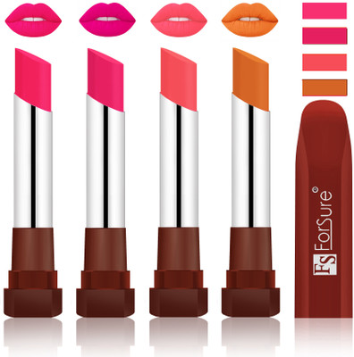 

Forsure New & Improved Stylish English Lipsticks(Ruby Red, Rose Pink, Peach, Brick Nude)