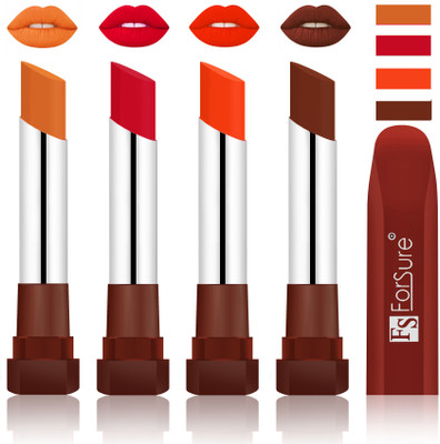 

Forsure New & Improved Stylish English Lipsticks(Brick Nude, Red, Nude,Wine)