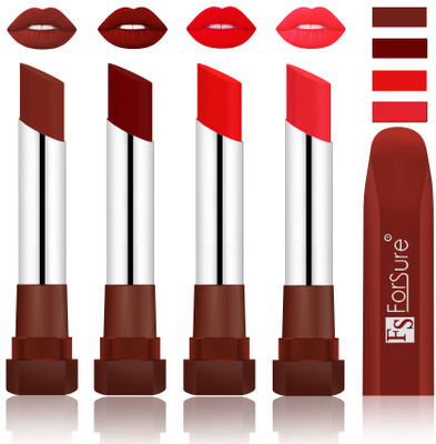 

Forsure New & Improved Stylish English Lipsticks(Maroon, Dark Maroon, Romantic Red, Peach)