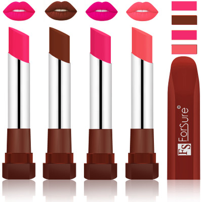 

Forsure New & Improved Stylish English Lipsticks(Ruby Red, Wine ,Rose Pink, Peach)