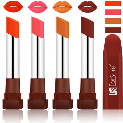 

Forsure New & Improved Stylish English Lipsticks(Nude, Peach, Brick Nude, Maroon)