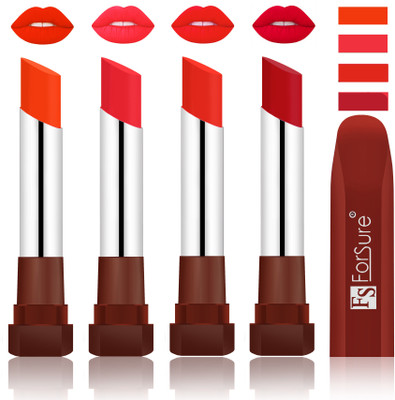 

Forsure New & Improved Stylish English Lipsticks(Nude, Peach, Beach Nude, Bright Red)
