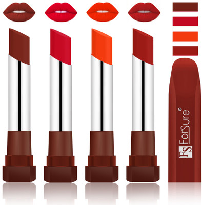 Forsure New & Improved Stylish English Lipsticks(Maroon, Brown, Red, Nude)