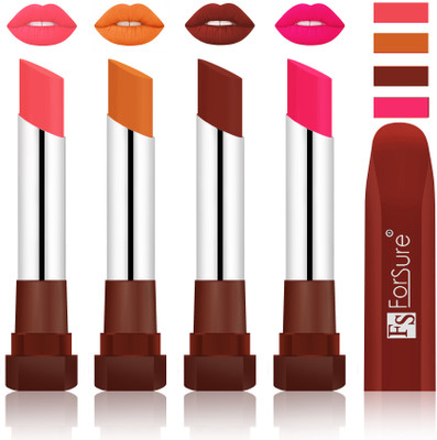 

Forsure New & Improved Stylish English Lipsticks(Peach, Brick Nude,Maroon, Ruby Red)