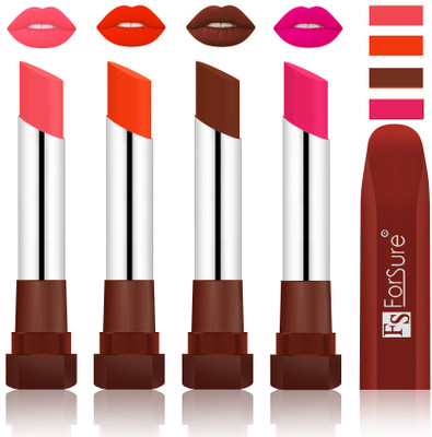 

Forsure New & Improved Stylish English Lipsticks(Peach, Nude, Wine, Rose Pink,)