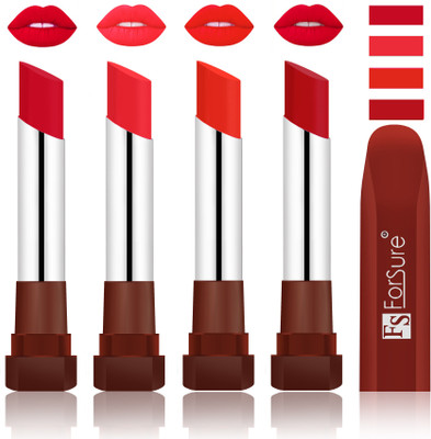 

Forsure New & Improved Stylish English Lipsticks(Red, Peach, Beach Nude, Bright Red)