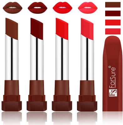 

Forsure New & Improved Stylish English Lipsticks(Wine, Dark Maroon, Romantic Red, Peach)