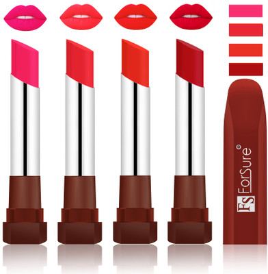 

Forsure New & Improved Stylish English Lipsticks(Ruby Red, Peach, Beach Nude, Bright Red)
