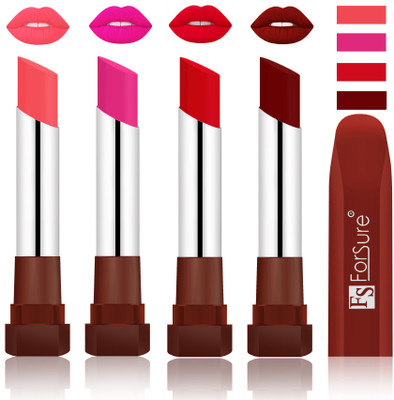 

Forsure New & Improved Stylish English Lipsticks(Peach, Rose Pink, Sweet Red, Dark Maroon)