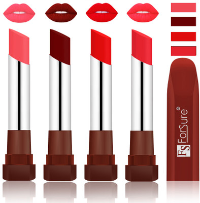 

Forsure New & Improved Stylish English Lipsticks(Peach, Dark Maroon, Romantic Red, Peach)