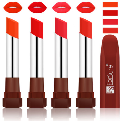 

Forsure New & Improved Stylish English Lipsticks(Nude, Romantic Red, Peach, Beach Nude)