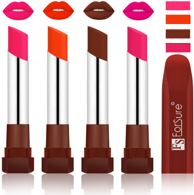 

Forsure New & Improved Stylish English Lipsticks(Ruby Red, Nude,Wine, Rose Pink)