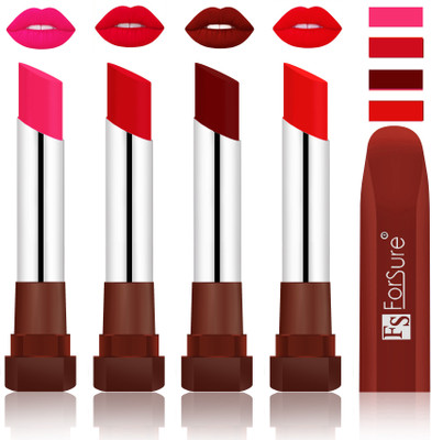 

Forsure New & Improved Stylish English Lipsticks(Ruby Red, Sweet Red, Dark Maroon, Romantic Red)
