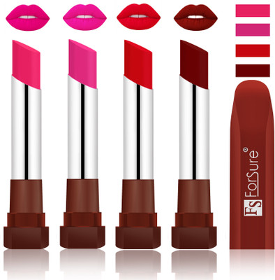 

Forsure New & Improved Stylish English Lipsticks(Rose Pink, Rose Pink, Sweet Red, Dark Maroon)