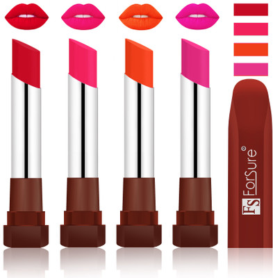 

Forsure New & Improved Stylish English Lipsticks(Red, Ruby Red, Nude, Rose Pink)
