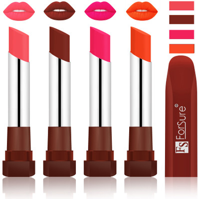 

Forsure New & Improved Stylish English Lipsticks(Peach, Maroon, Ruby Red, Nude)