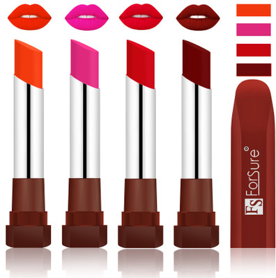 Forsure New & Improved Stylish English Lipsticks(Nude, Rose Pink, Sweet Red, Dark Maroon)