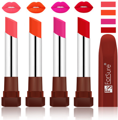 

Forsure New & Improved Stylish English Lipsticks(Peach, Nude, Rose Pink, Sweet Red)
