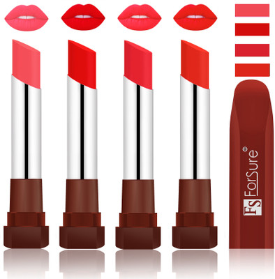 

Forsure New & Improved Stylish English Lipsticks(Peach, Romantic Red, Peach, Beach Nude)
