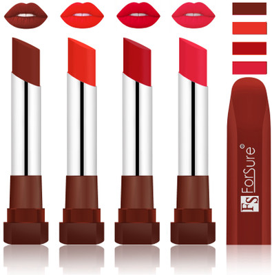 

Forsure New & Improved Stylish English Lipsticks(Maroon, Bright Red, Beach Nude, Baby Pink)