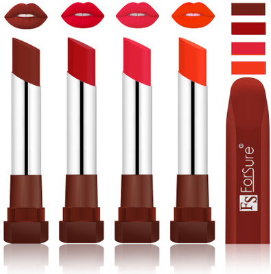 

Forsure New & Improved Stylish English Lipsticks(Maroon, Bright Red, Baby Pink, Nude)