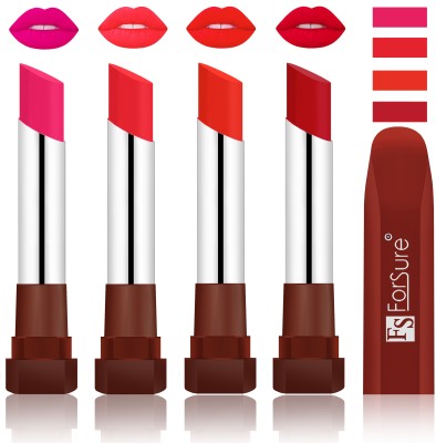 

Forsure New & Improved Stylish English Lipsticks(Rose Pink, Peach, Beach Nude, Bright Red)