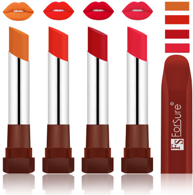 

Forsure New & Improved Stylish English Lipsticks(Brick Nude, Beach Nude, Bright Red, Baby Pink)