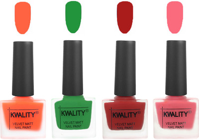 

Kwality Velvet Dull Matte Posh Shades Party Girl Range Nail Polish Sets Carrot Orange,Dark Green,Red,Frozen Pink(Pack of 4)