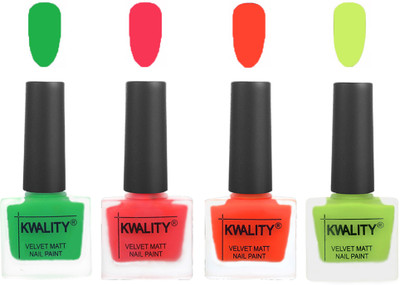 

Kwality nail_polish Green,Pink Mania,Candy Orange,Light Lemon Green(Pack of 4)