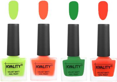 

Kwality Velvet Dull Matte Posh Shades Party Girl Range Nail Polish Sets Parrot Green,Carrot Orange,Dark Green,Candy Orange(Pack of 4)